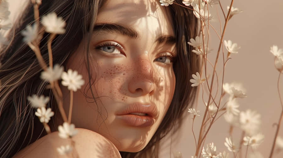 Clean Girl Aesthetic Portraitwith Flowers Wallpaper