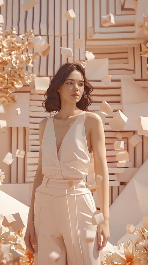 Clean Girl Aestheticin Beige Ensemble Wallpaper