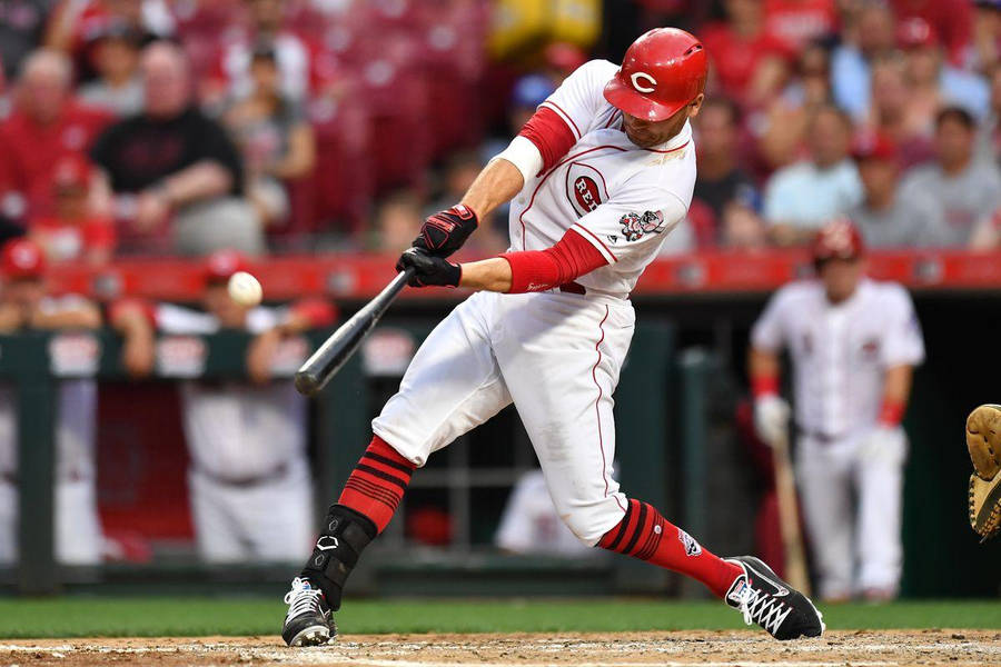 Close-up Of Joey Votto Hitting Baseball Wallpaper