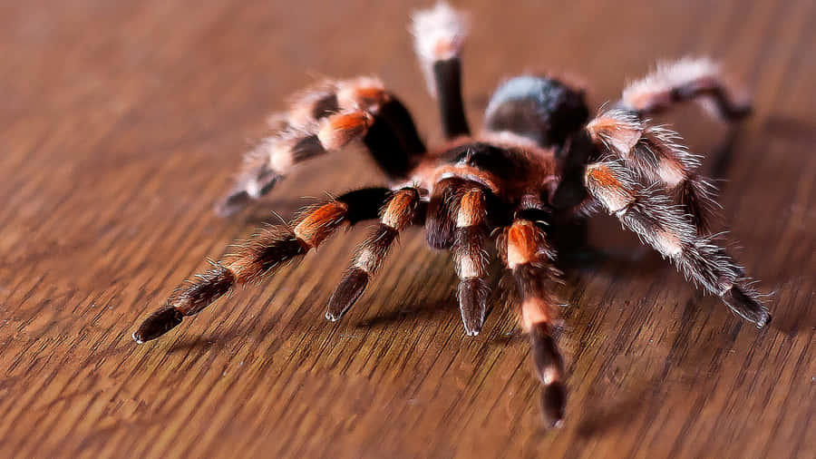 Close Up Tarantulaon Wooden Surface Wallpaper