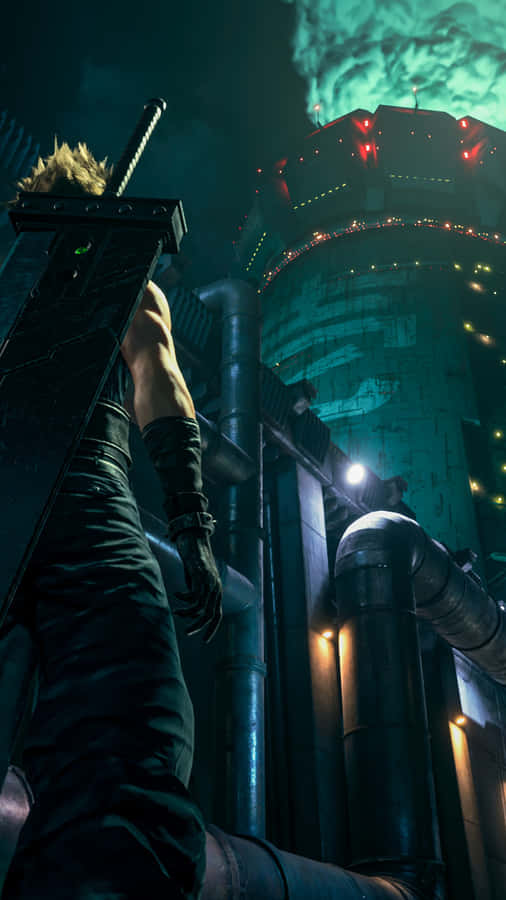 Cloud Looking Up Shinra Building Wallpaper