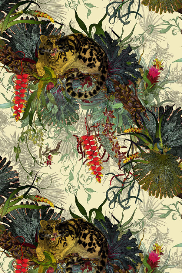 Clouded_ Leopard_ Floral_ Pattern.jpg Wallpaper