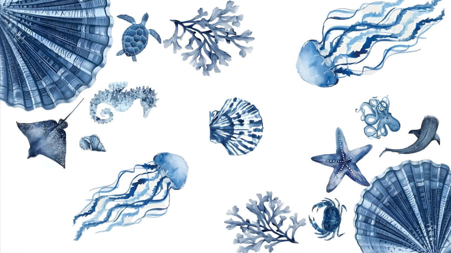 Coastal Marine Life Art Wallpaper