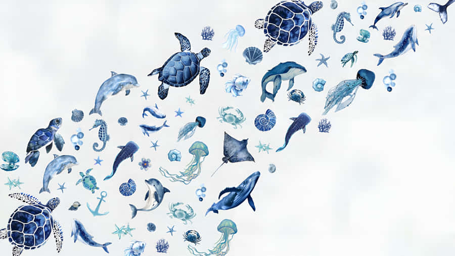 Coastal Marine Life Illustration Wallpaper