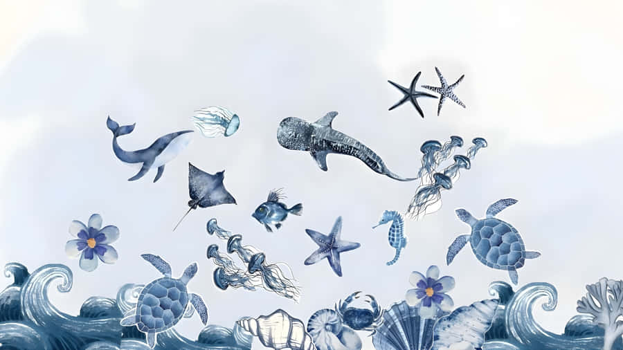 Coastal Marine Life Illustration Wallpaper