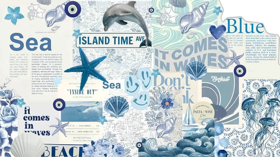 Coastal Sea Blue Collage Wallpaper