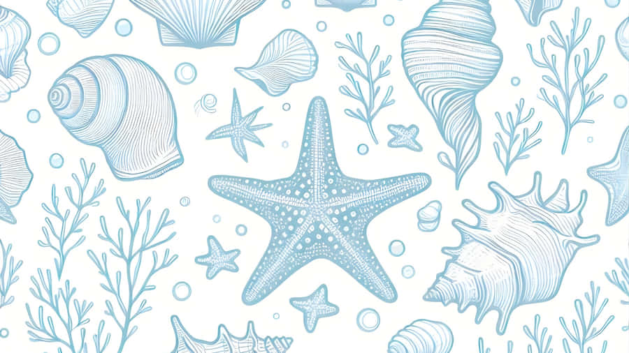 Coastal Seashell And Starfish Pattern Wallpaper