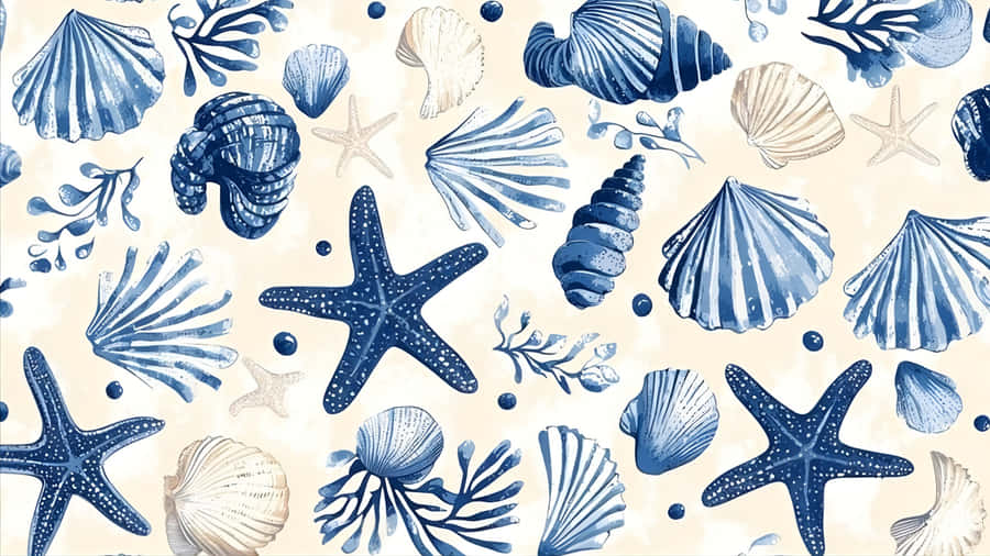 Coastal Seashell And Starfish Pattern Wallpaper