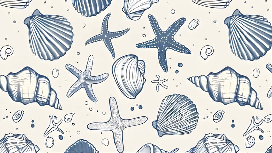 Coastal Seashell And Starfish Pattern Wallpaper