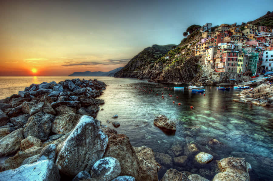 Coastal_ Sunset_ Town_ H D R.jpg Wallpaper