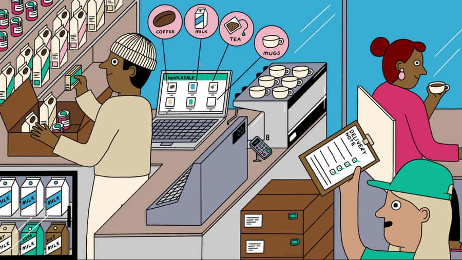 Coffee Shop Selling Wholesale Products Wallpaper