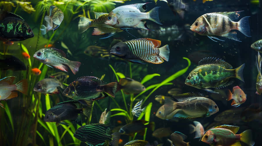 Colorful Aquarium Fish Swimming Wallpaper