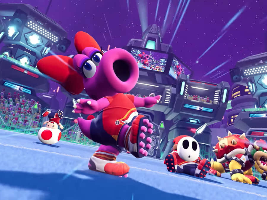 Colorful Birdo Character On A Pink Starry Background Wallpaper