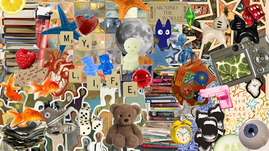 Colorful Cluttered Junk Collection Wallpaper