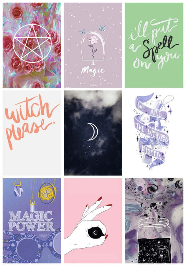 Colorful Collection Of Six Adorable Witchy Designs Wallpaper