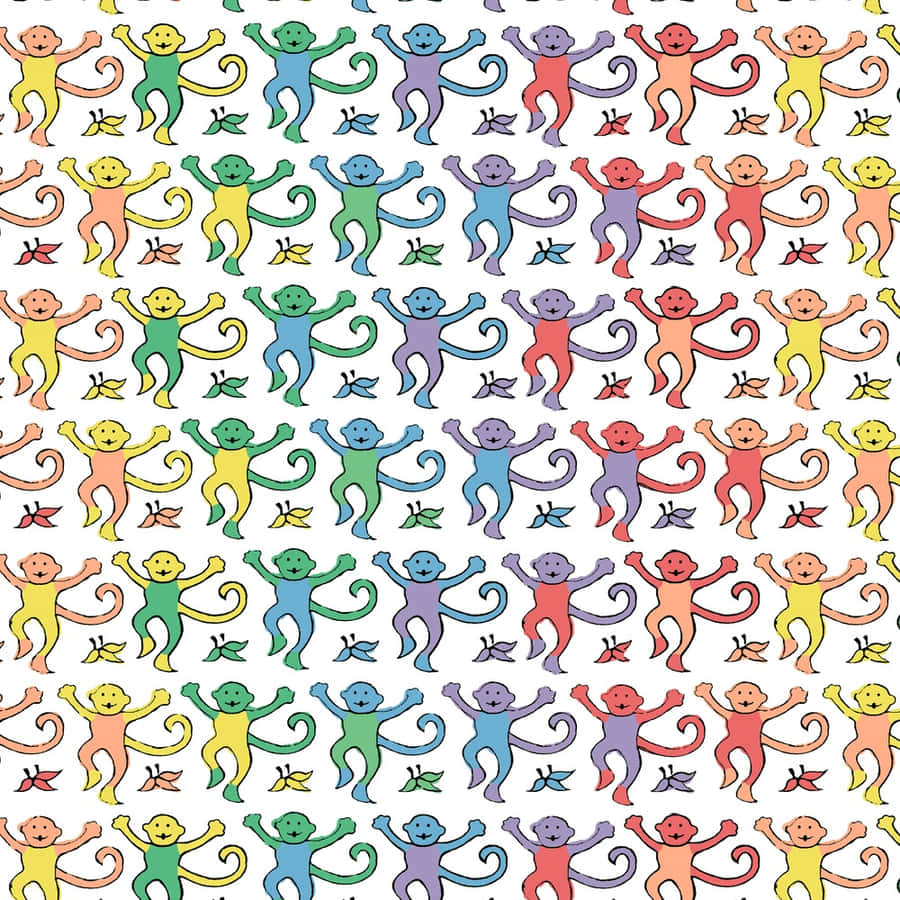 Colorful Dancing Monkeys Pattern Wallpaper