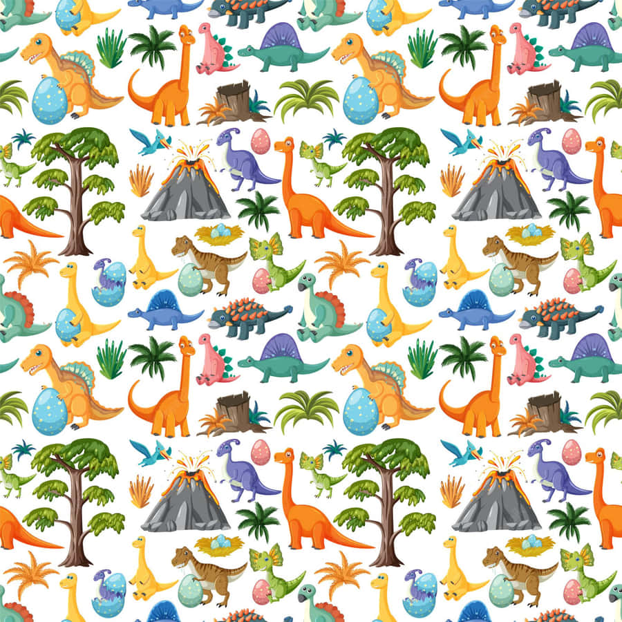 Colorful Dinosaur Pattern Wallpaper