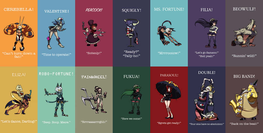 Colorful Grid Image Of Skullgirls Wallpaper