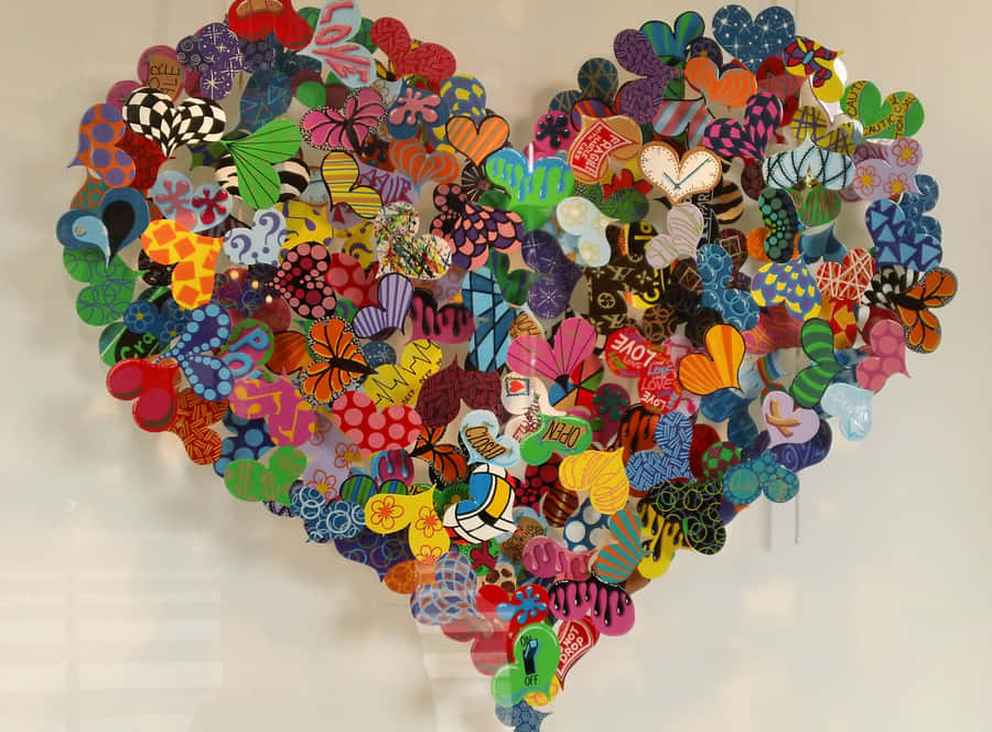 Colorful Heart Art On Wooden Background Wallpaper