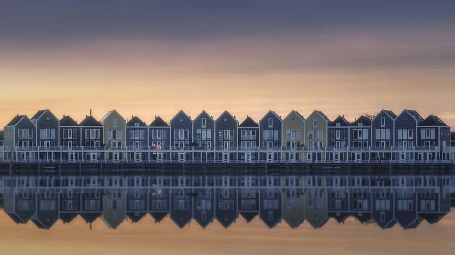 Colorful Houses Waterfront Reflections Wallpaper