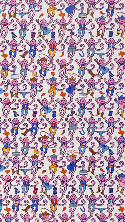 Colorful Monkey Pattern Fabric Wallpaper
