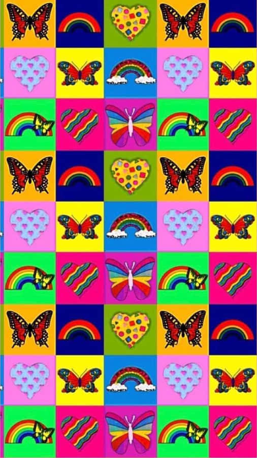 Colorful Pop Art Butterfliesand Rainbows Wallpaper