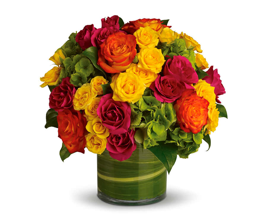 Colorful Rose Bouquetin Glass Vase Wallpaper