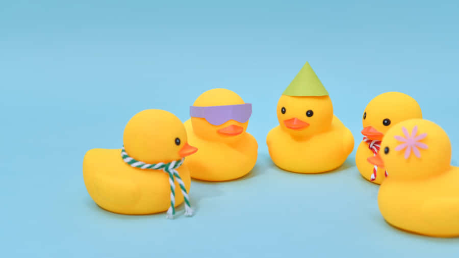 Colorful Rubber Ducks Blue Background Wallpaper