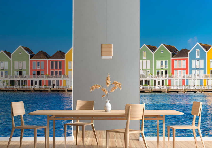 Colorful Waterfront Houses Houten Netherlands Wallpaper