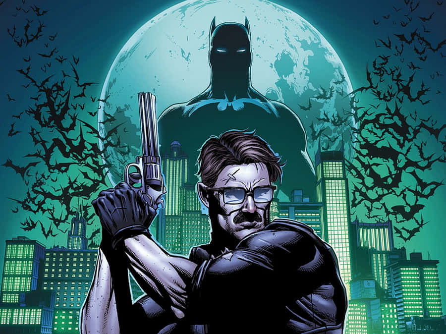 Commissioner Gordon Standing In The City Of Gotham Wallpaper