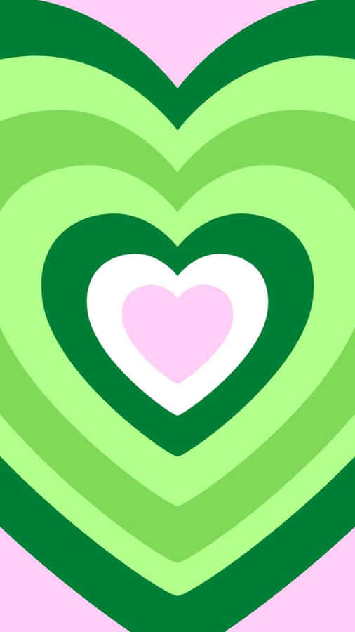Concentric Hearts Pattern Green Pink Wallpaper