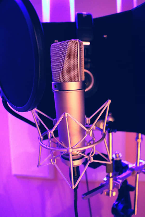Condenser Microphone In The Studio With Neon Lights Wallpaper