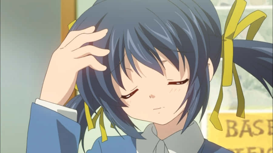 Content_ Anime_ Girl_ Smiling_with_ Eyes_ Closed Wallpaper