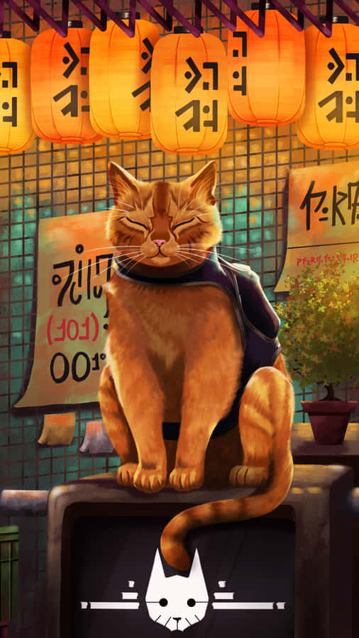 Contented Cat Under Lanterns.jpg Wallpaper