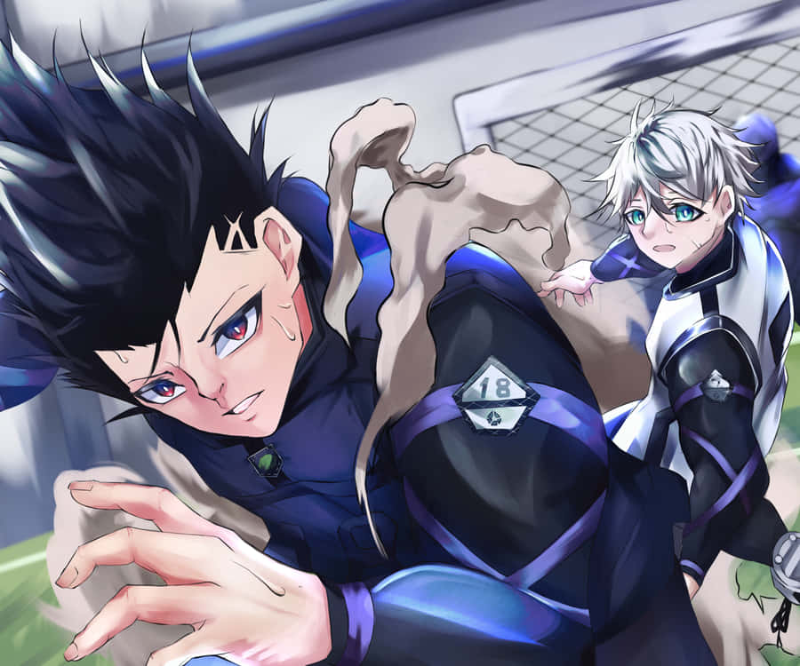 Cool Anime Characters Running Blue Suit Wallpaper