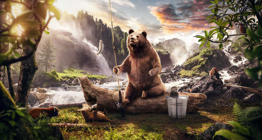 Cool Bear Fishing Wallpaper