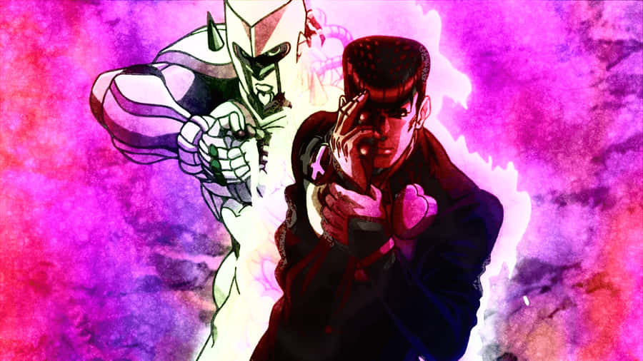 Cool Josuke Higashikata Posing With His Stand Wallpaper