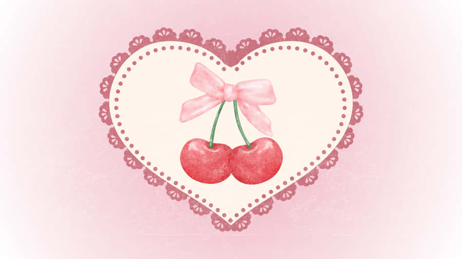 Coquette Cherry Heart Design Wallpaper