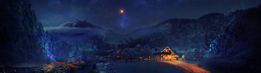 Cottage In Winter Night Wallpaper