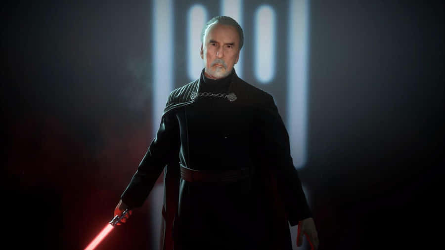 Count Dooku Wielding A Lightsaber In An Intense Battle Scene Wallpaper