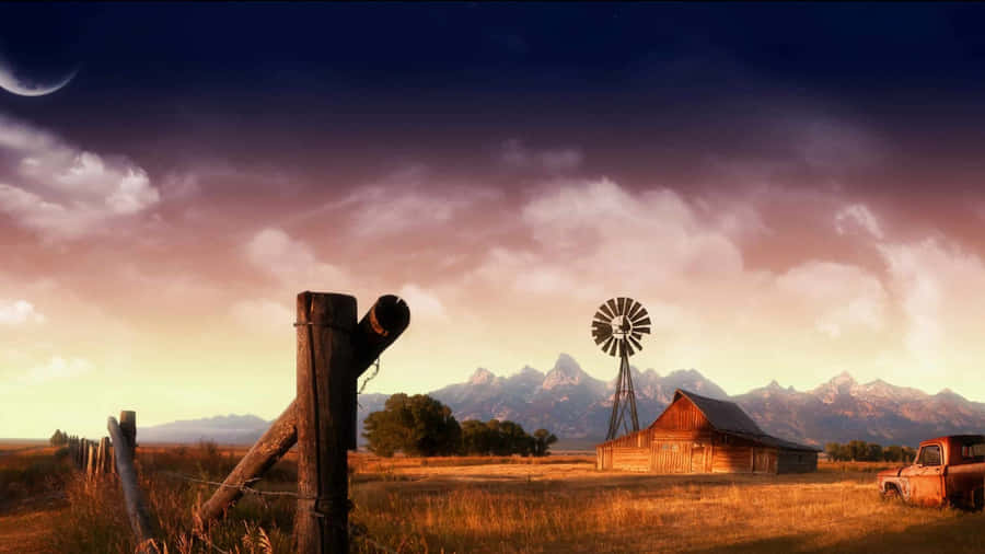 Country Farm Sunset Wallpaper
