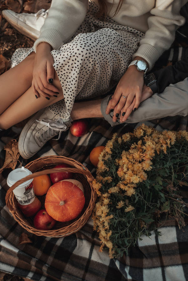 Couple Hands Autumn Picnic Wallpaper