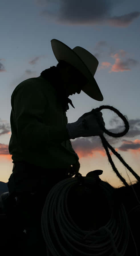 Cowboy Silhouette At Sunset Wallpaper