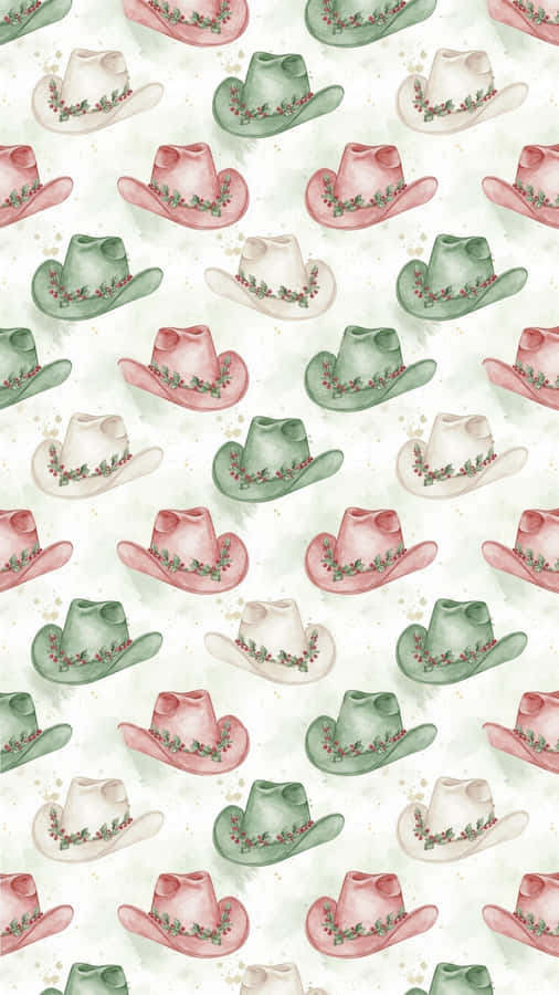 Cowgirl Christmas Hat Pattern Wallpaper