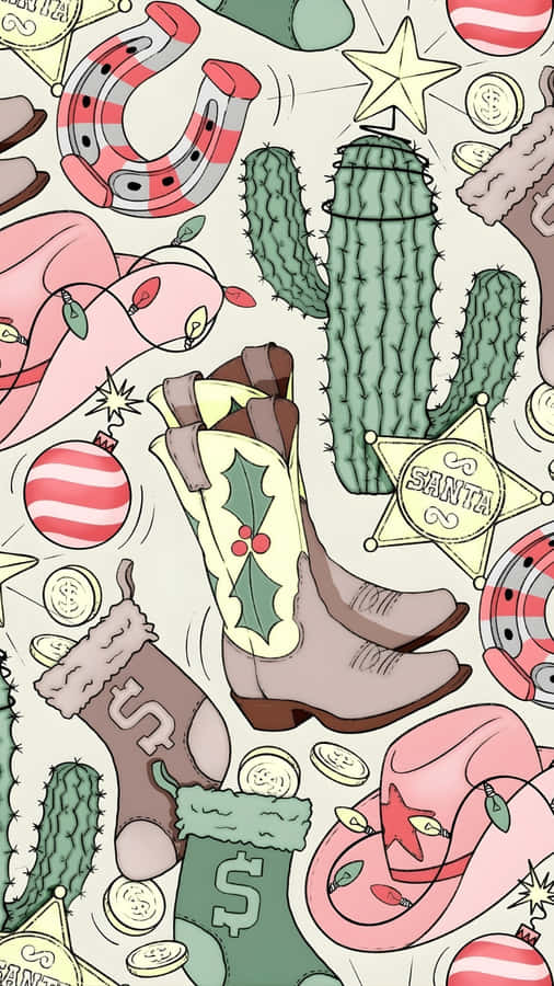 Cowgirl Christmas Holiday Pattern Wallpaper
