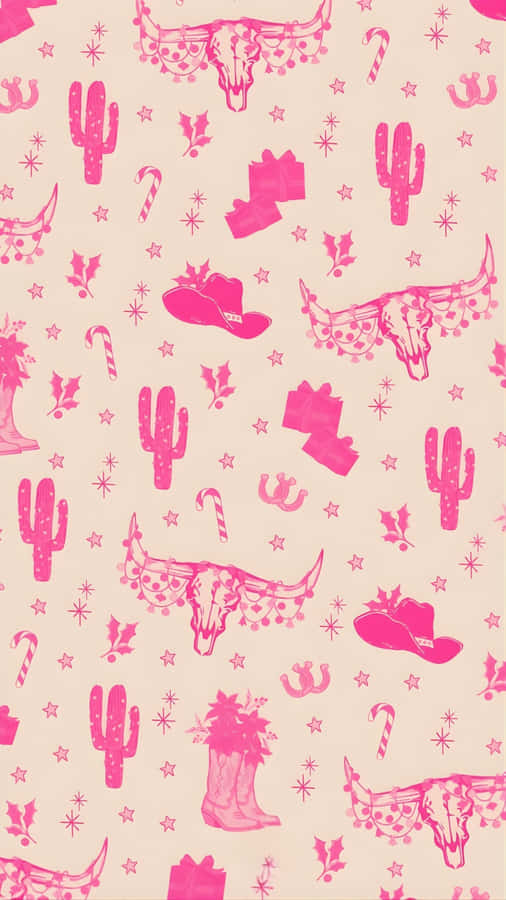 Cowgirl Christmas Pattern Wallpaper