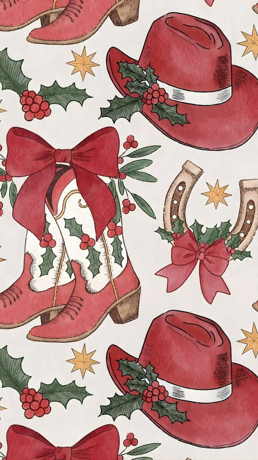 Cowgirl Christmas Pattern Wallpaper