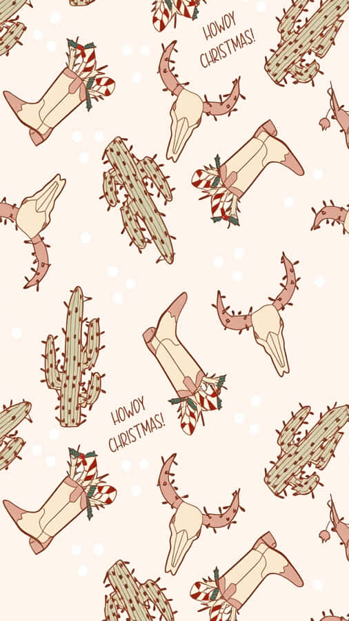 Cowgirl Christmas Pattern Wallpaper