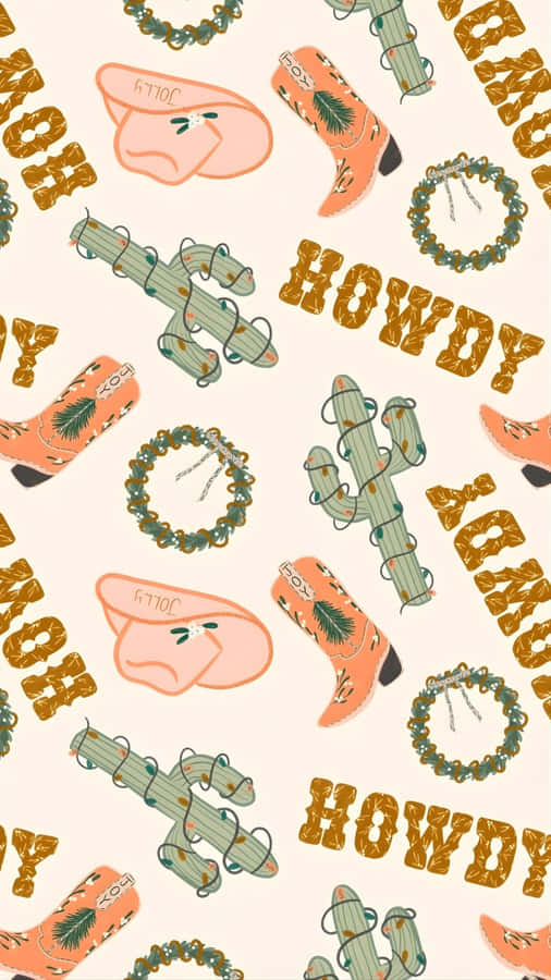Cowgirl Christmas Pattern Wallpaper