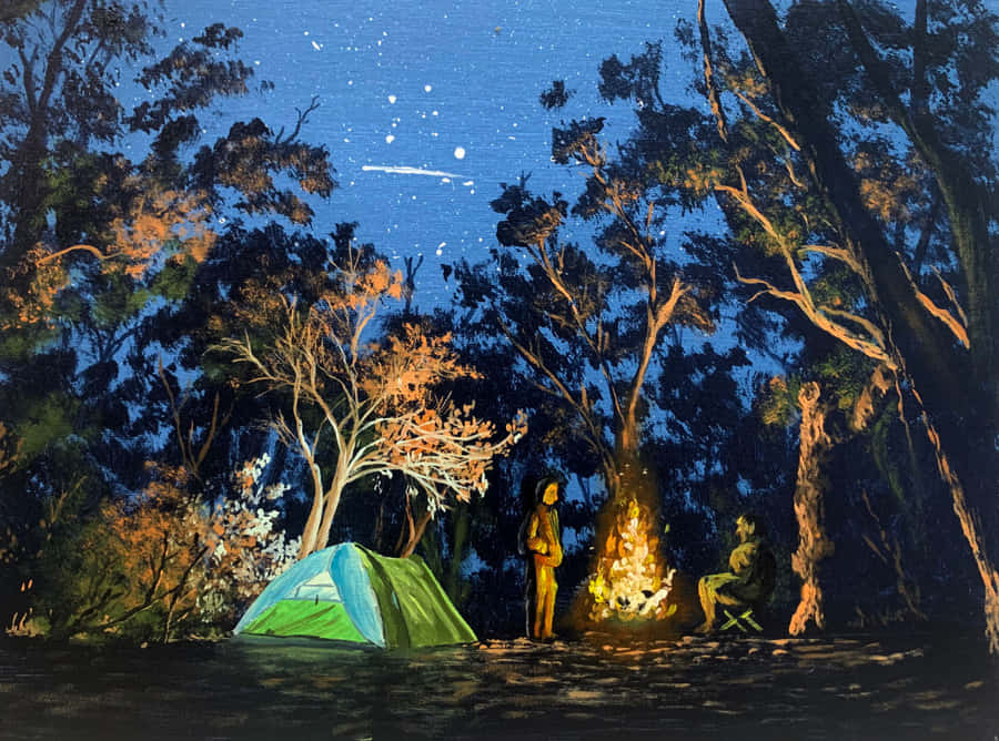 Cozy Campsite Set In A Colorful Autumn Forest Wallpaper